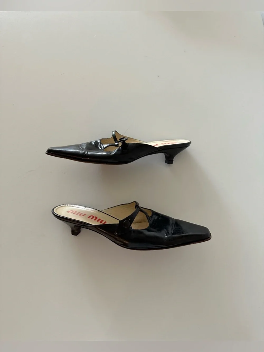Vintage Miu Miu 90s Archive Mules Kitten Coquette Office Siren 40 Black Leather - Picture 2 of 8